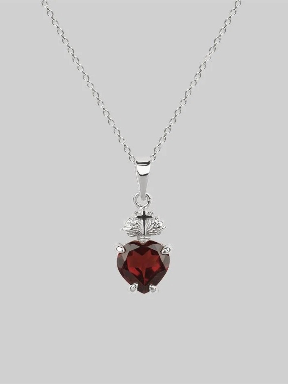 Regal Rose Sacred Heart Garnet Necklace Silver